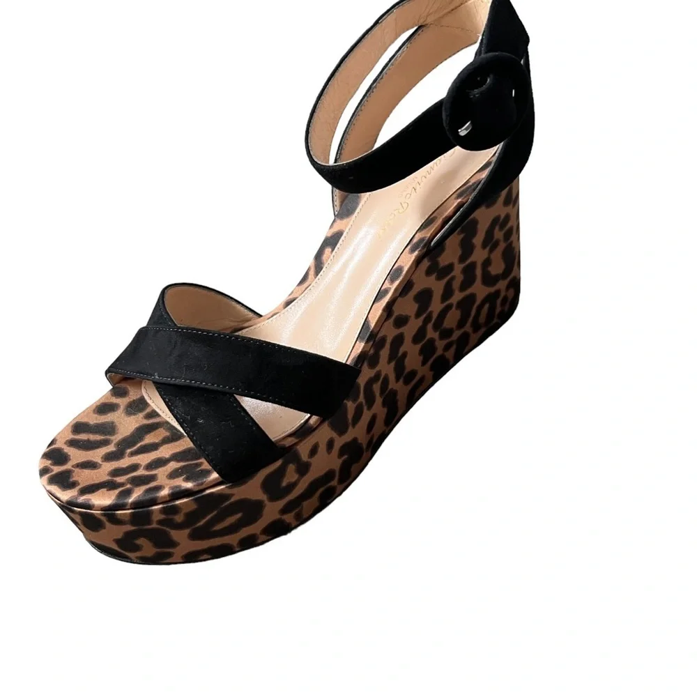 Gianvito Rossi Leopard Print Wedge Sandals Size IT 37/US 7